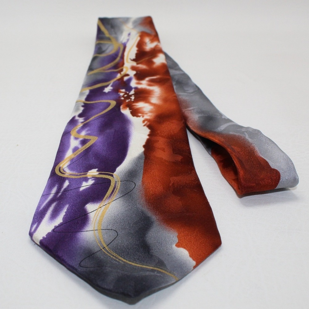J. Garcia Mens Silk Necktie Volcano Collection Fifty-Six Abstract Purple Orange